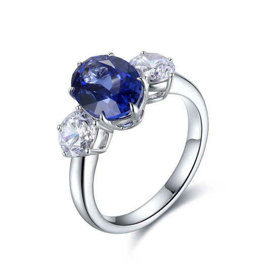 3.5 CTW Oval Lab Grown Sapphire S925 Ring plated