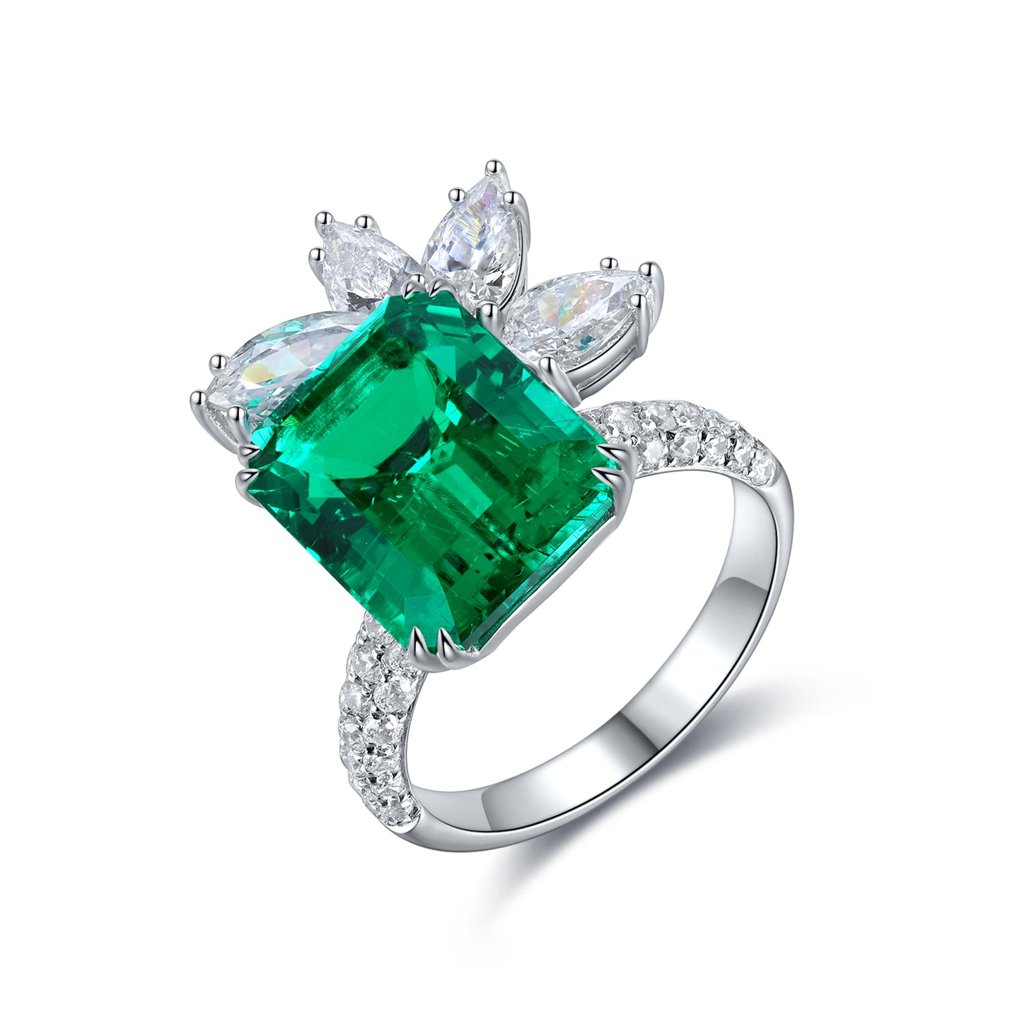 6.7 CTW Princess Lab Grown Emerald S925 Ring plated