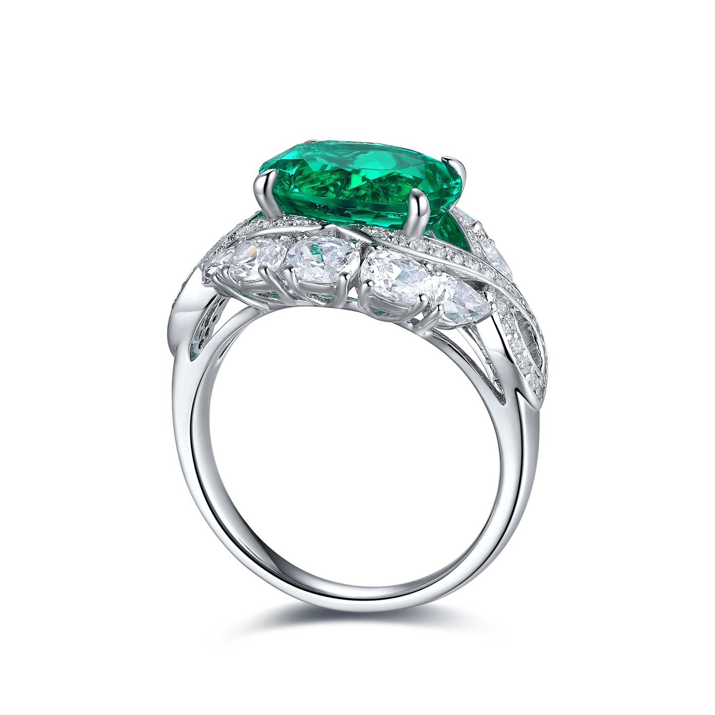 4.8 CTW Oval Lab Grown Emerald S925 Ring plated