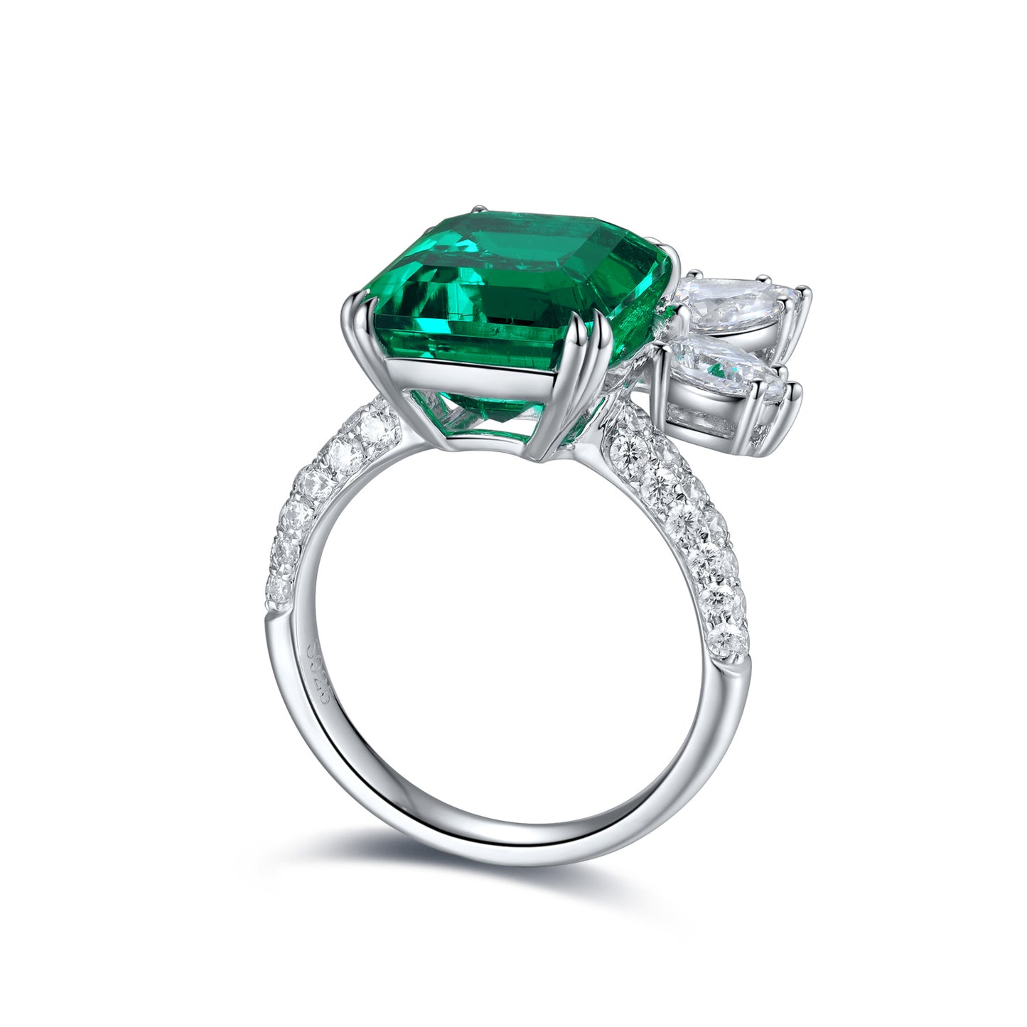 6.7 CTW Princess Lab Grown Emerald S925 Ring plated