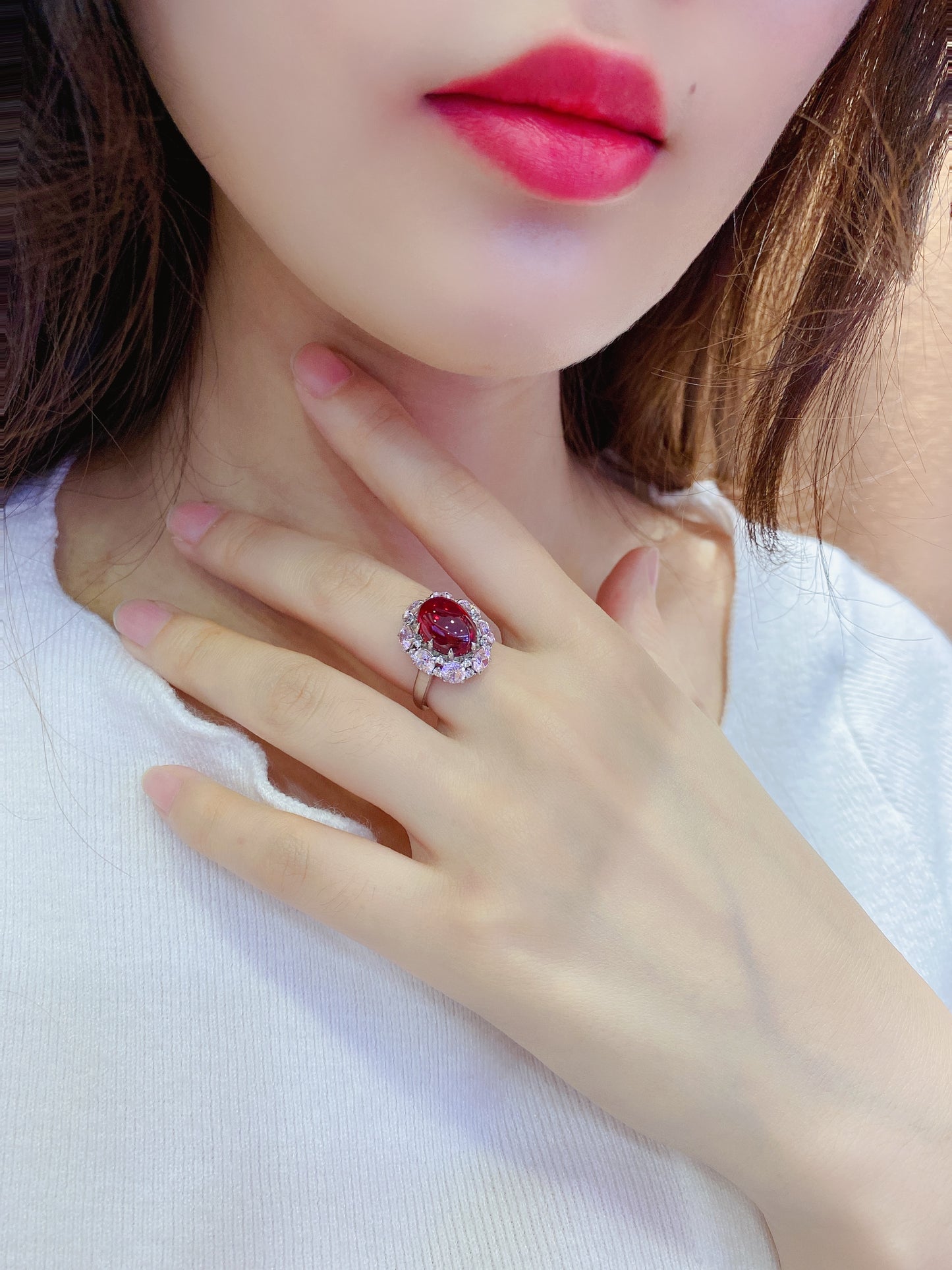 7.1 CTW Oval Lab Grown Ruby S925 Ring plated