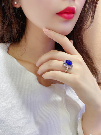 7 CTW Oval Lab Grown Sapphire S925 Ring plated