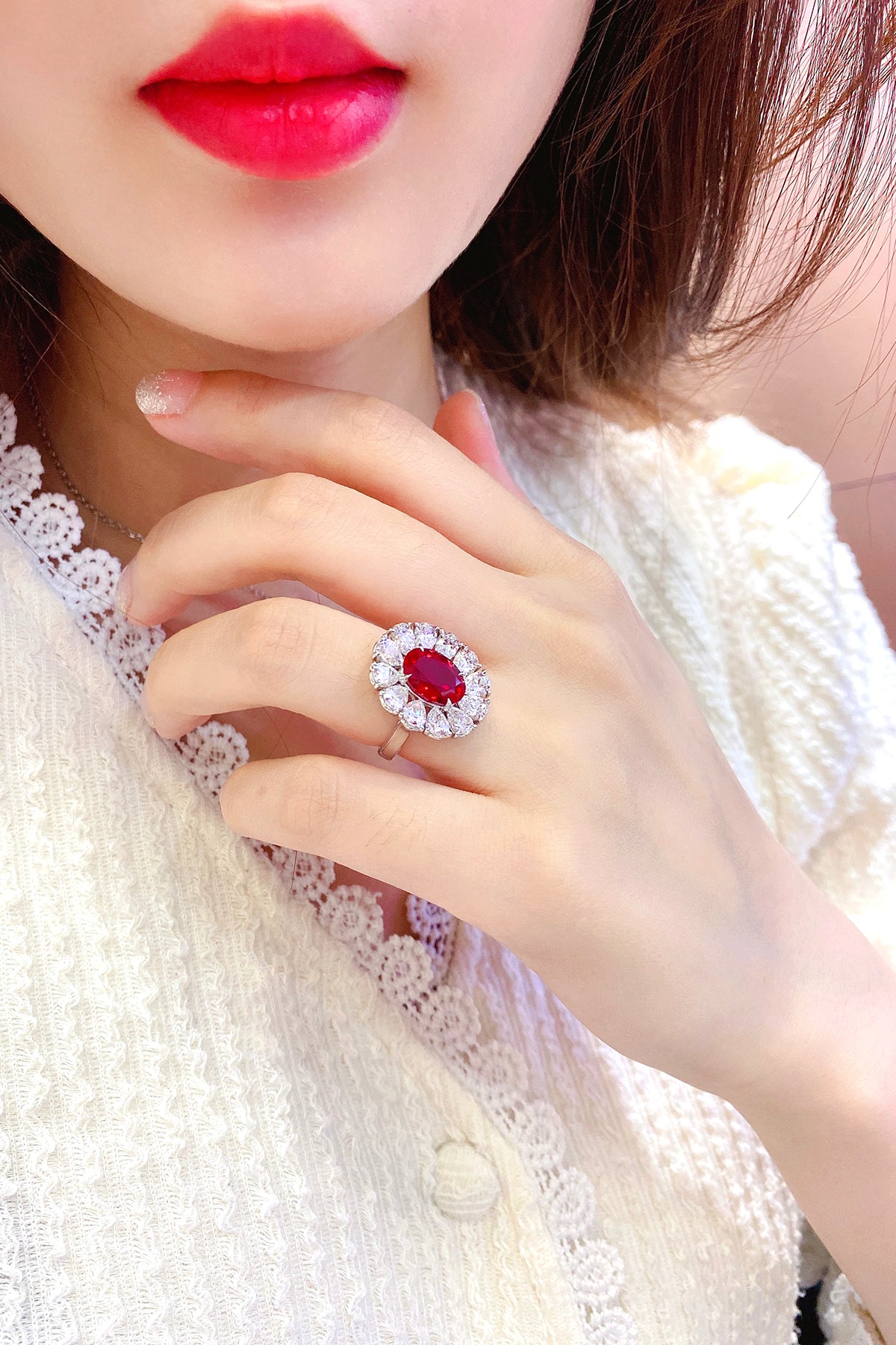 3.5 CTW Oval Lab Grown Ruby S925 Ring plated