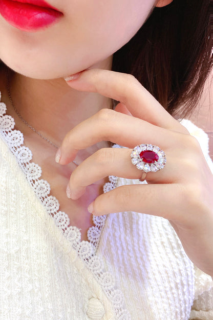 3.5 CTW Oval Lab Grown Ruby S925 Ring plated