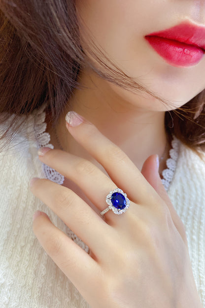 3.7 CTW Oval Lab Grown Sapphire S925 Ring plated