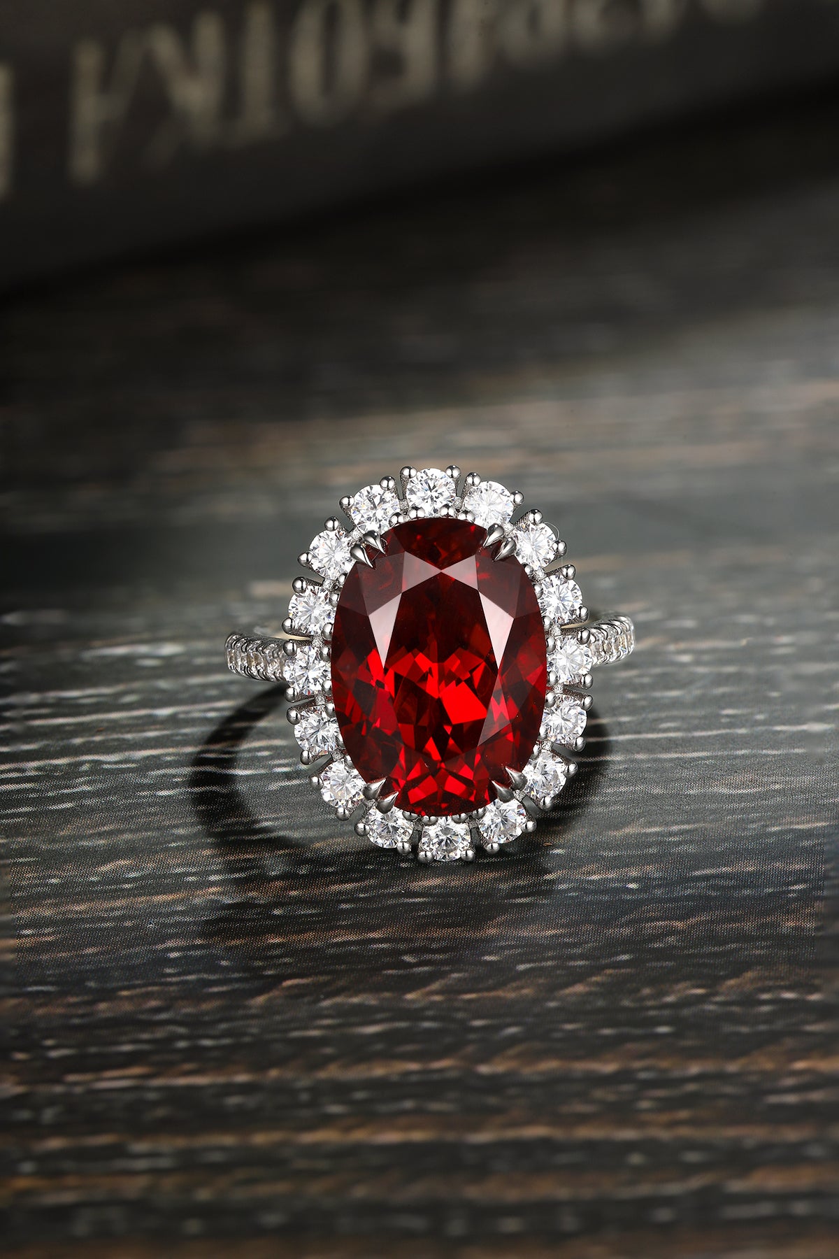 8.5 CTW Oval Lab Grown Ruby S925 Ring plated