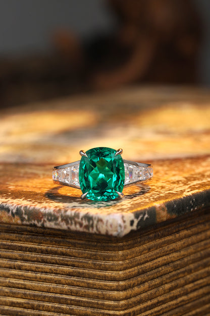 3.5 CTW Princess Lab Grown Emerald S925 Ring plated