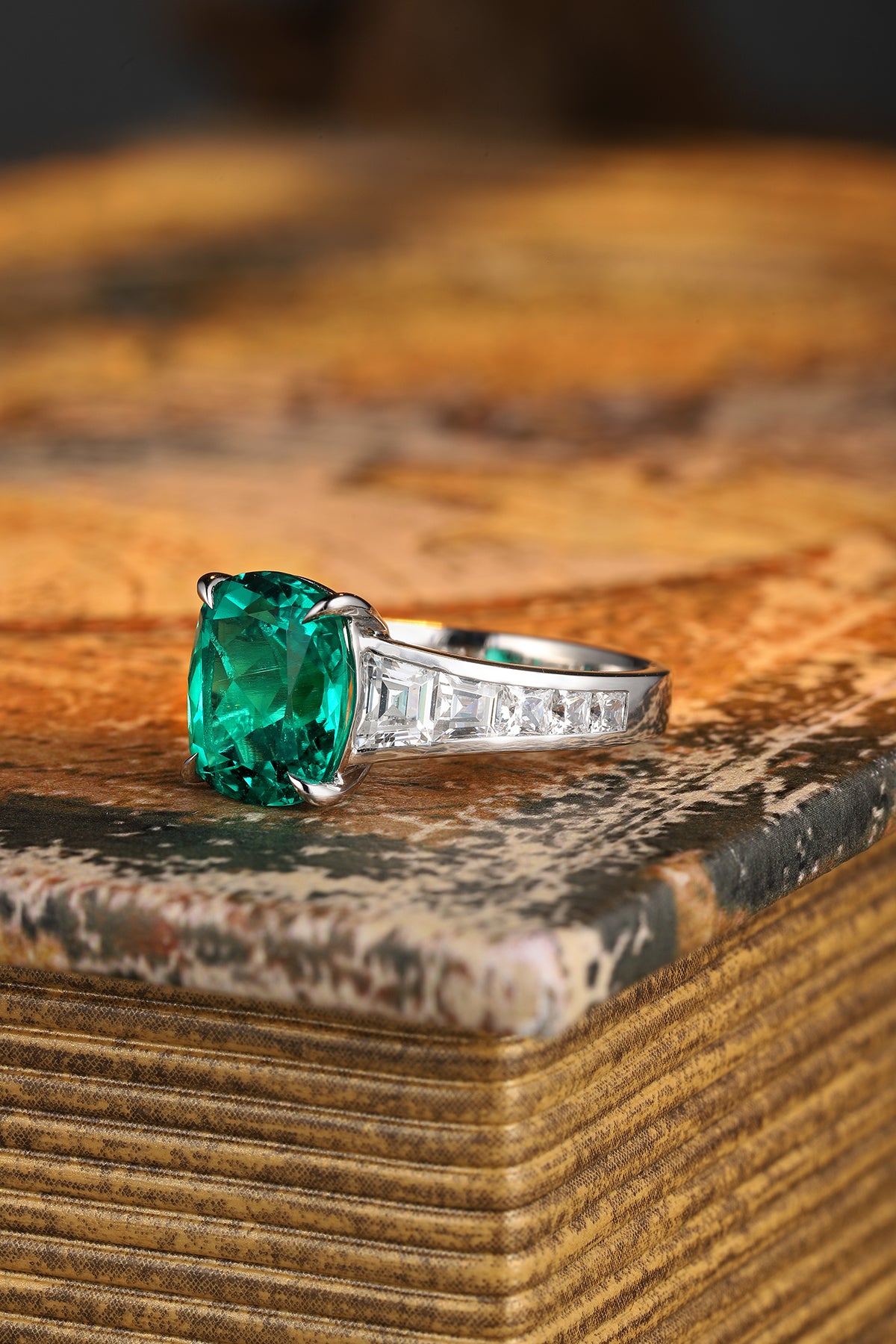 3.5 CTW Princess Lab Grown Emerald S925 Ring plated