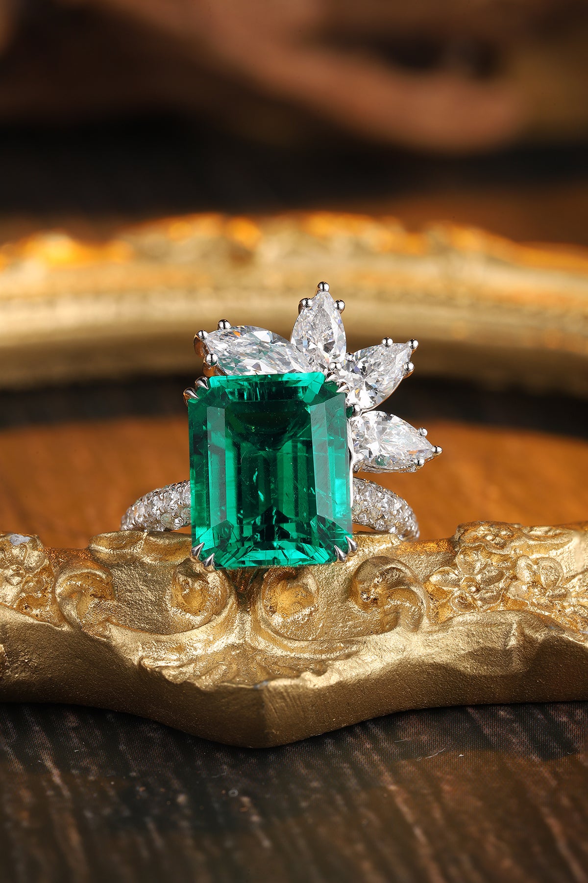 6.7 CTW Princess Lab Grown Emerald S925 Ring plated