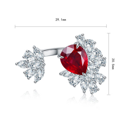 5 CTW Pear Lab Grown Ruby S925 Ring plated