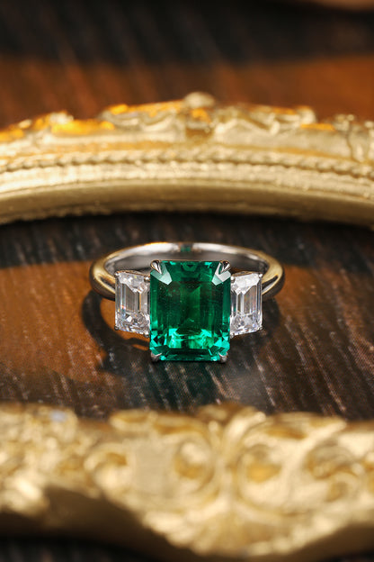 1.3 CTW Princess Lab Grown Emerald S925 Ring plated