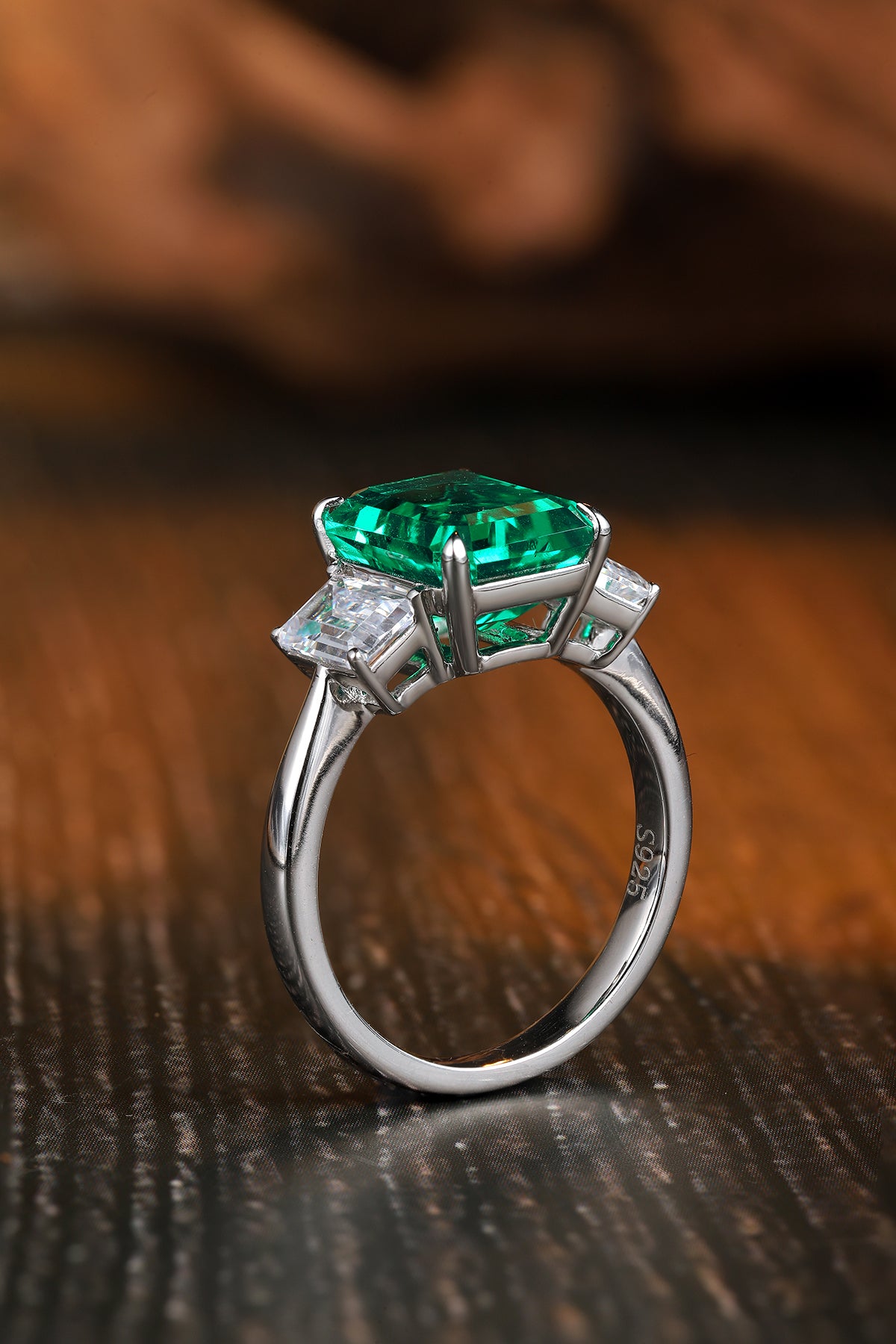 1.3 CTW Princess Lab Grown Emerald S925 Ring plated