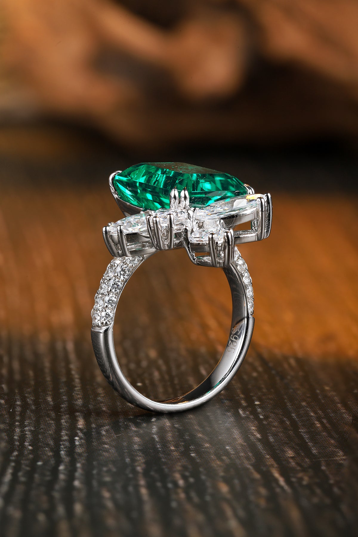 6.7 CTW Princess Lab Grown Emerald S925 Ring plated