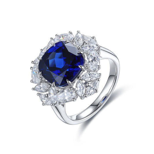 5.8 CTW Cushion Lab Grown Sapphire S925 Ring plated