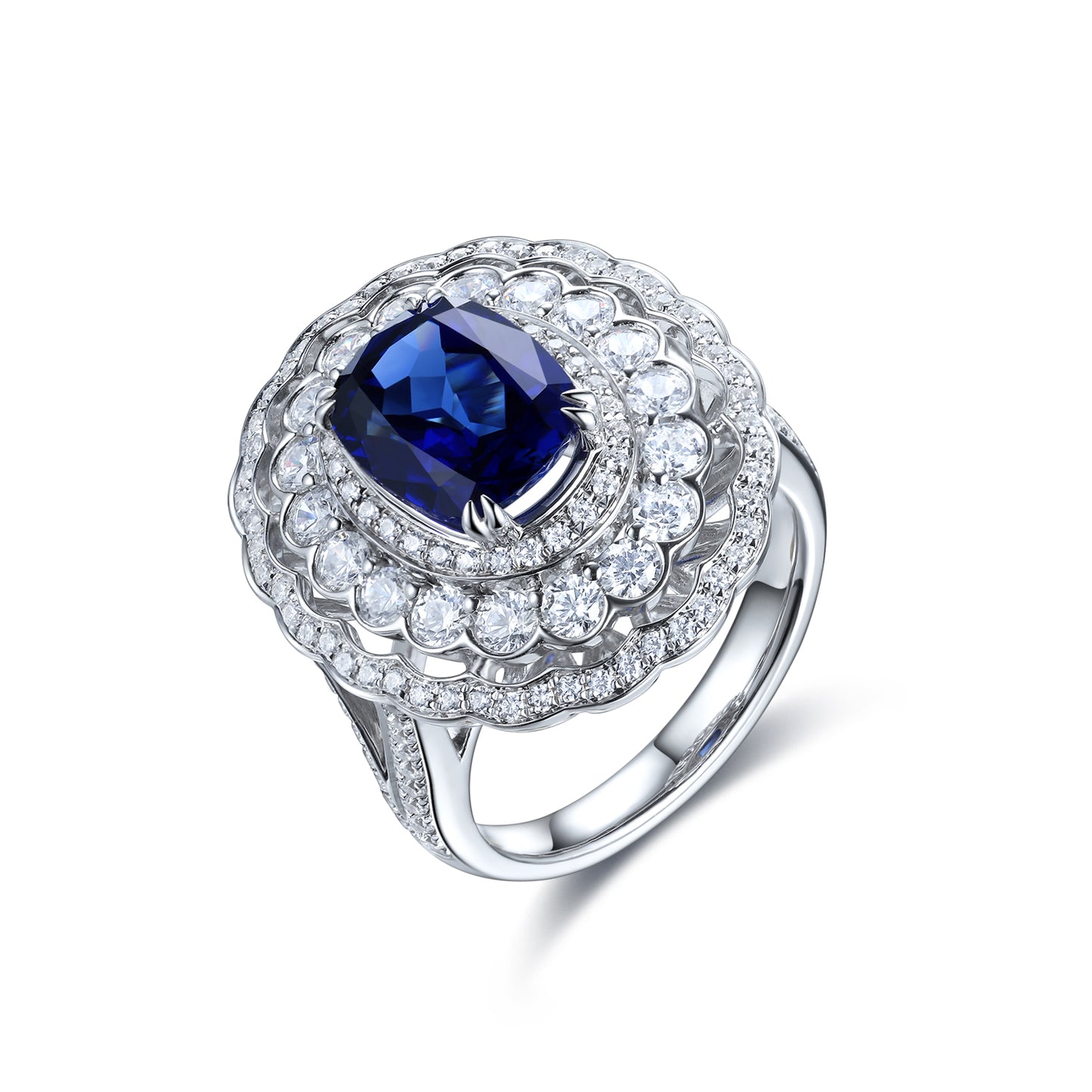 4 CTW Cushion Lab Grown Sapphire S925 Ring plated