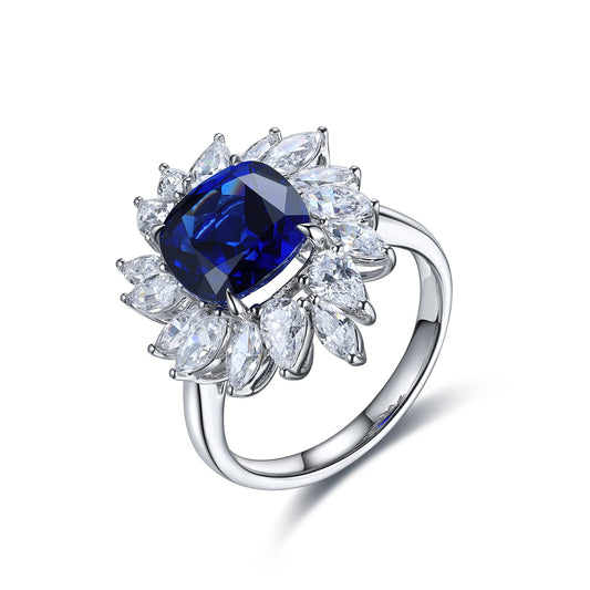 4 CTW Cushion Lab Grown Sapphire S925 Ring plated