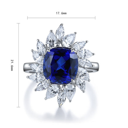 4 CTW Cushion Lab Grown Sapphire S925 Ring plated