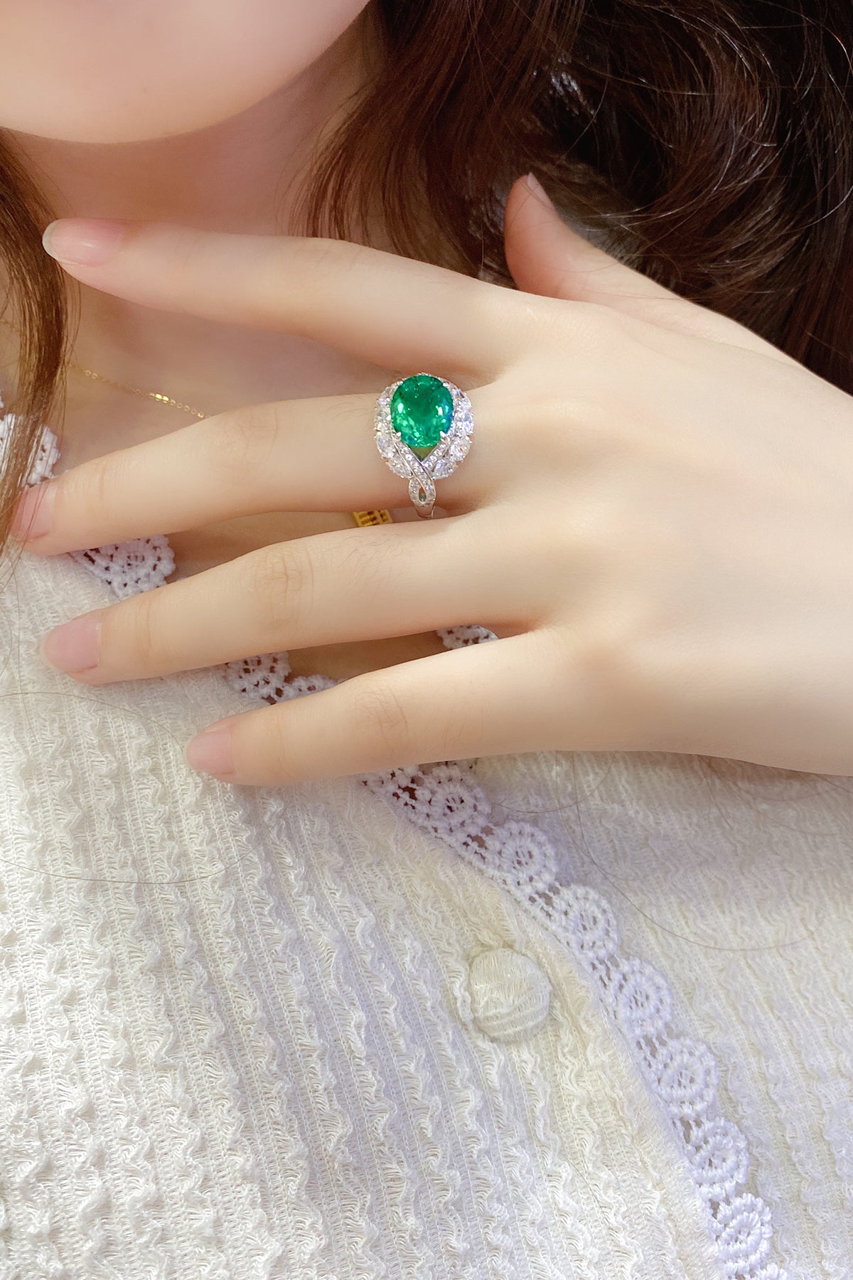 4.8 CTW Oval Lab Grown Emerald S925 Ring plated