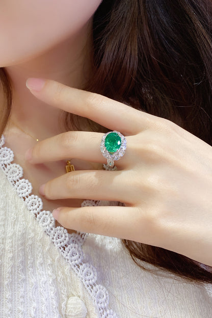 4.8 CTW Oval Lab Grown Emerald S925 Ring plated