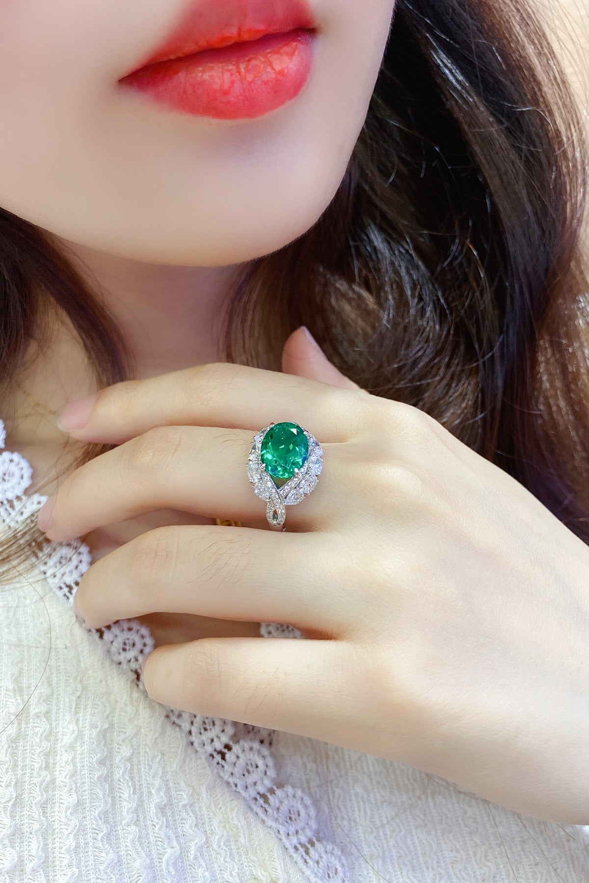 4.8 CTW Oval Lab Grown Emerald S925 Ring plated