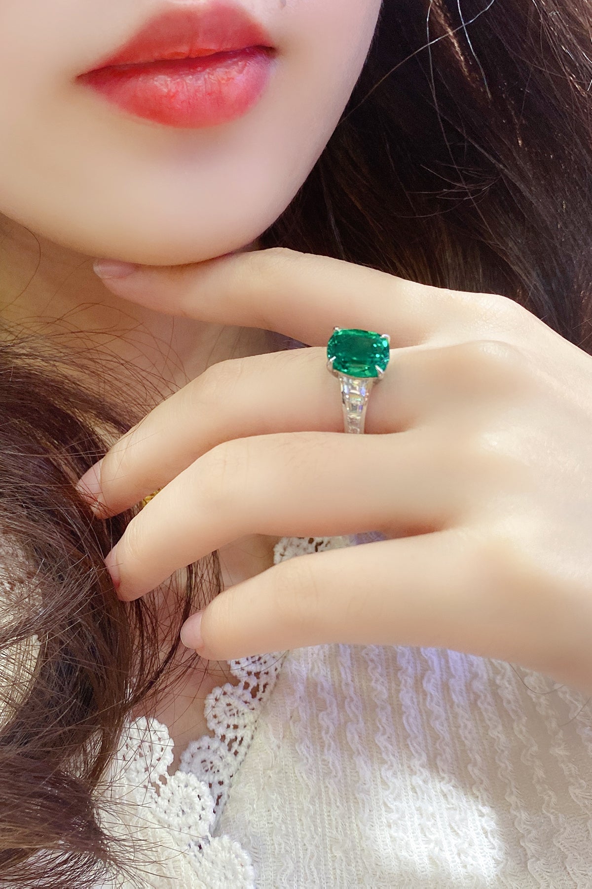 3.5 CTW Princess Lab Grown Emerald S925 Ring plated