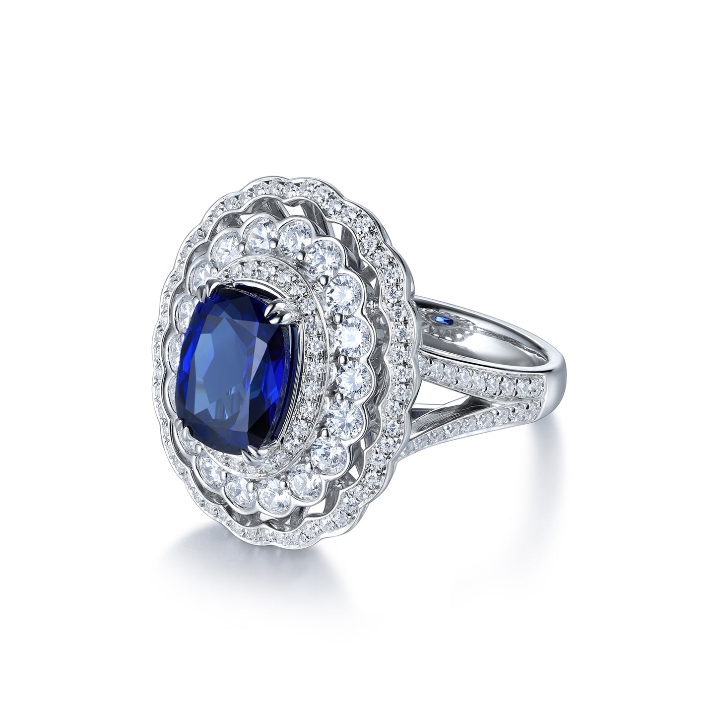 4 CTW Cushion Lab Grown Sapphire S925 Ring plated