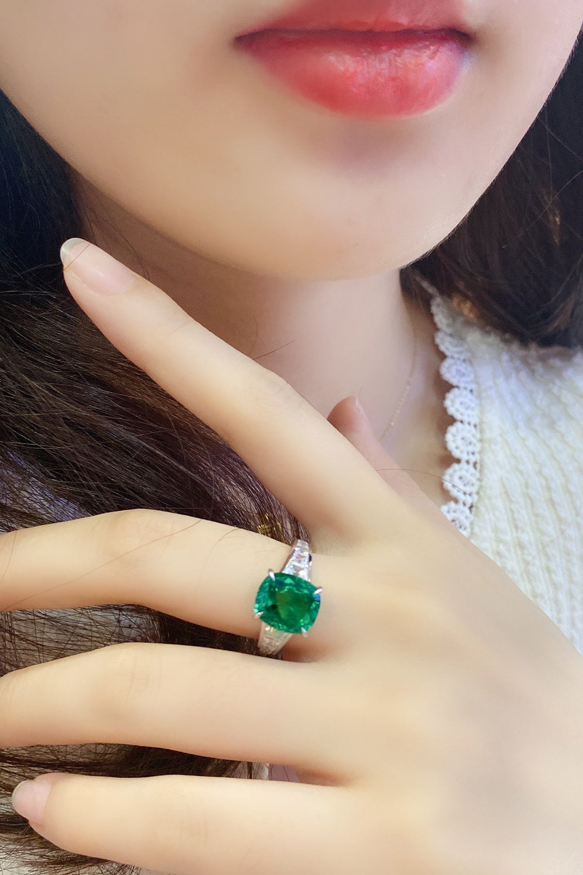 3.5 CTW Princess Lab Grown Emerald S925 Ring plated