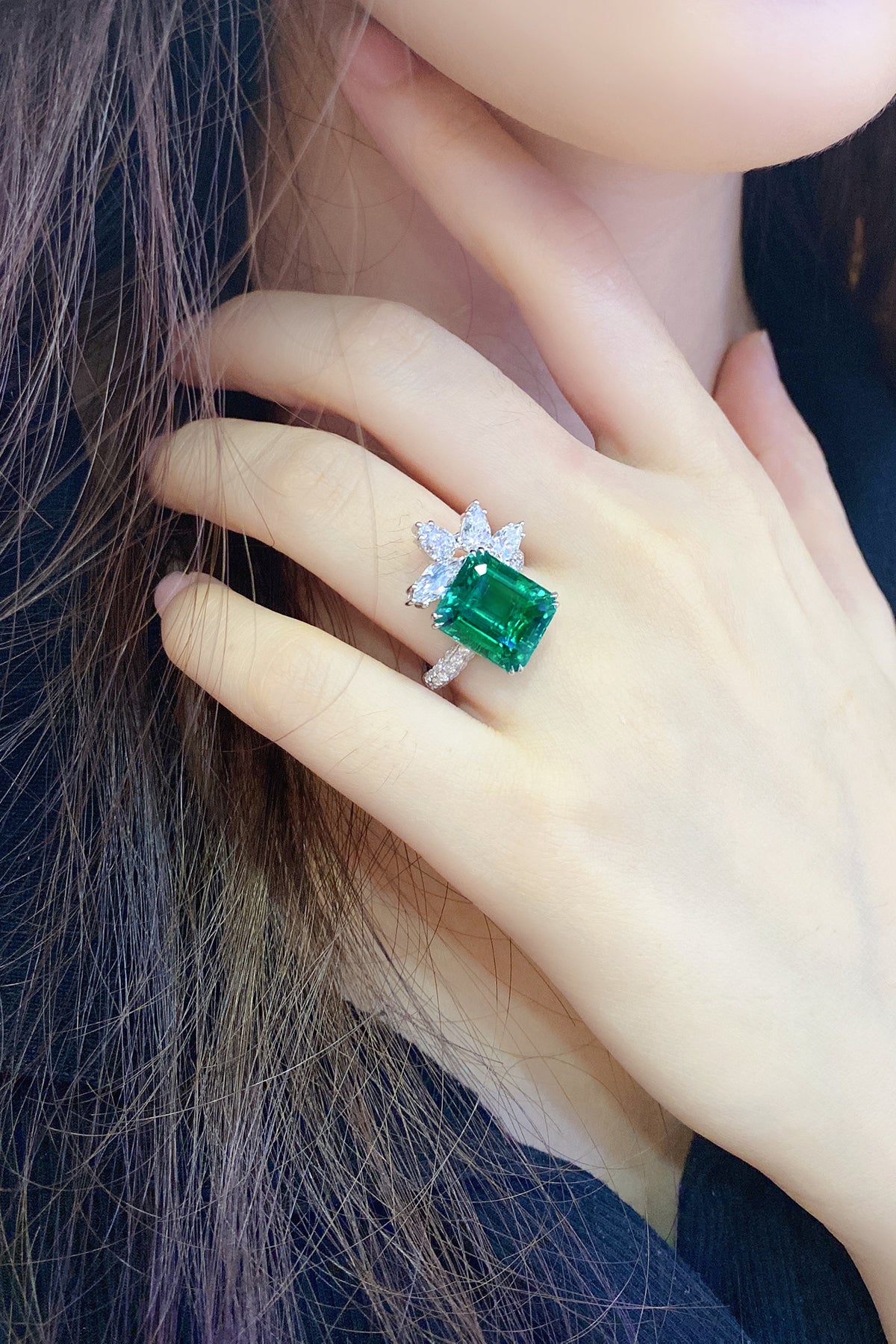 6.7 CTW Princess Lab Grown Emerald S925 Ring plated