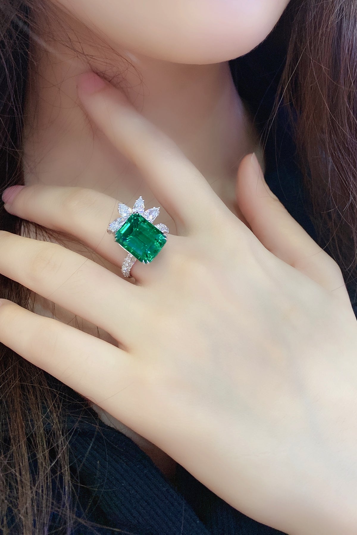 6.7 CTW Princess Lab Grown Emerald S925 Ring plated