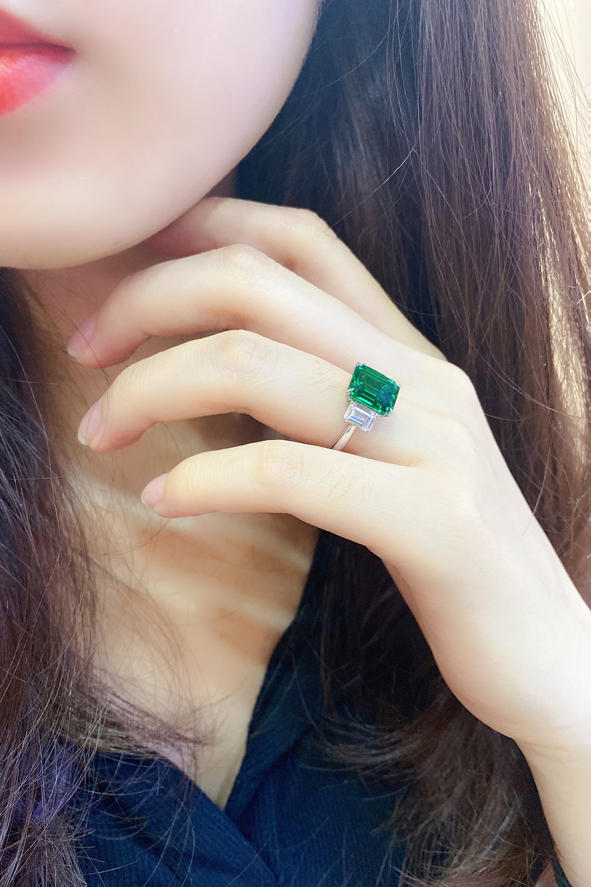 1.3 CTW Princess Lab Grown Emerald S925 Ring plated