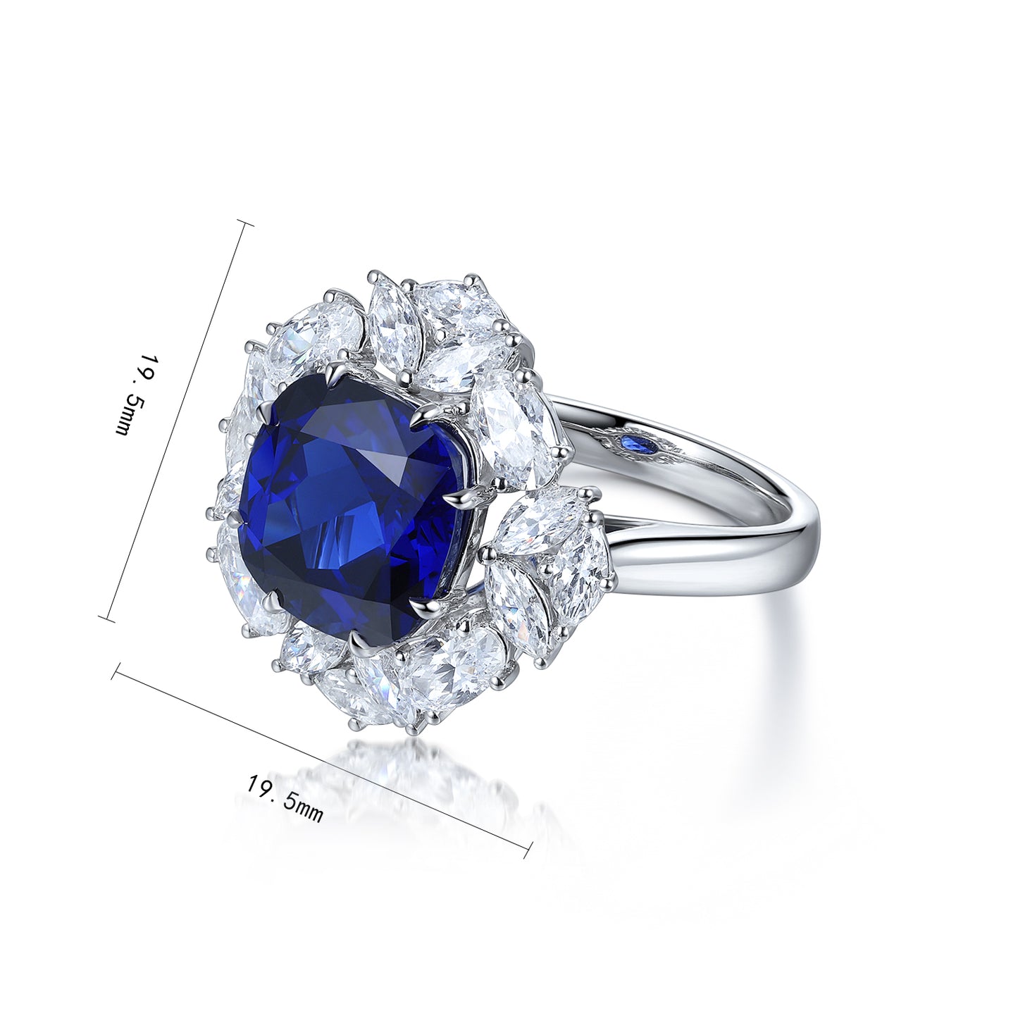 5.8 CTW Cushion Lab Grown Sapphire S925 Ring plated