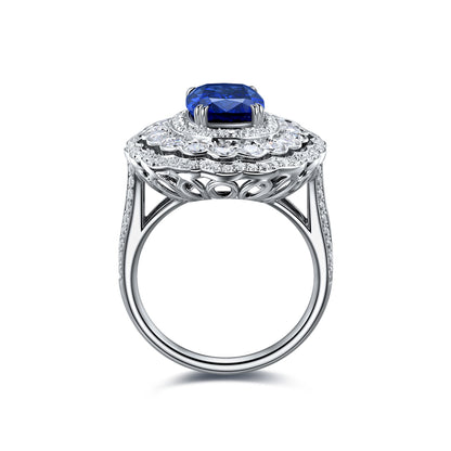 4 CTW Cushion Lab Grown Sapphire S925 Ring plated