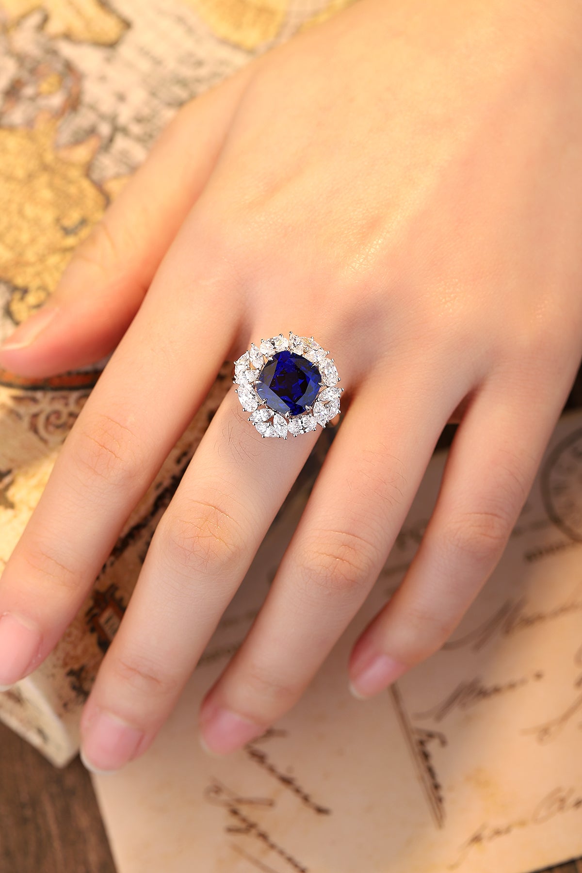 5.8 CTW Cushion Lab Grown Sapphire S925 Ring plated