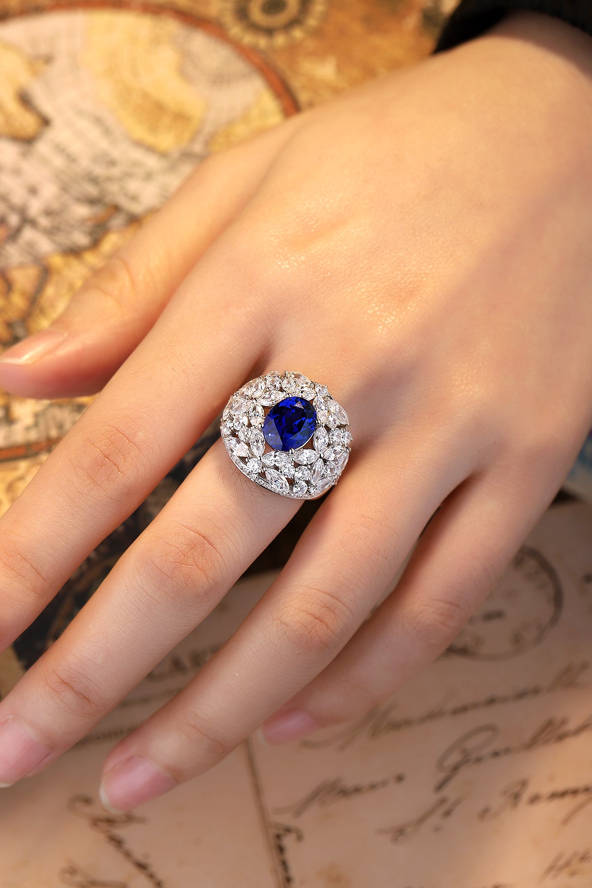 3.7 CTW Oval Lab Grown Sapphire S925 Ring plated