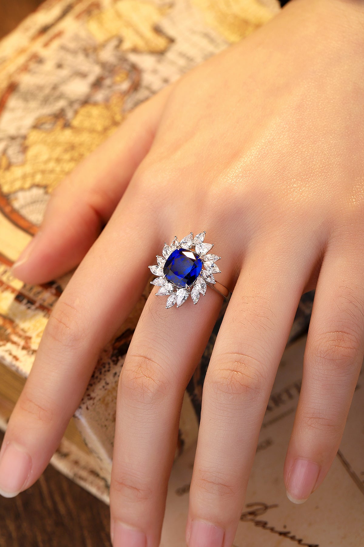 4 CTW Cushion Lab Grown Sapphire S925 Ring plated