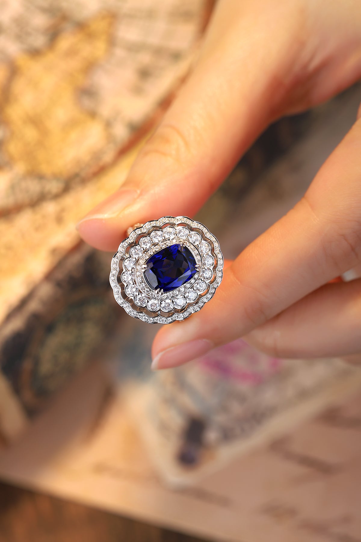 4 CTW Cushion Lab Grown Sapphire S925 Ring plated