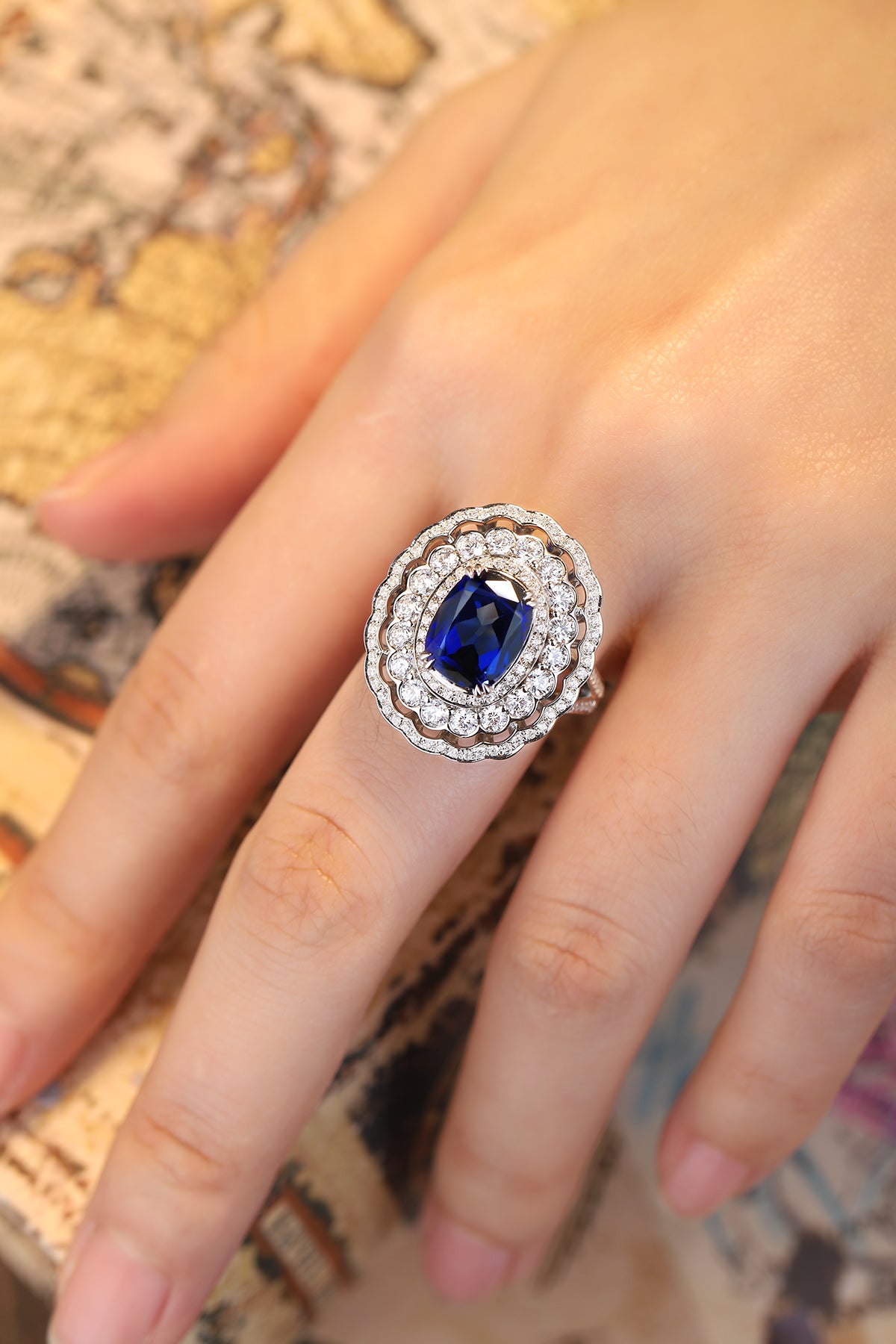 4 CTW Cushion Lab Grown Sapphire S925 Ring plated