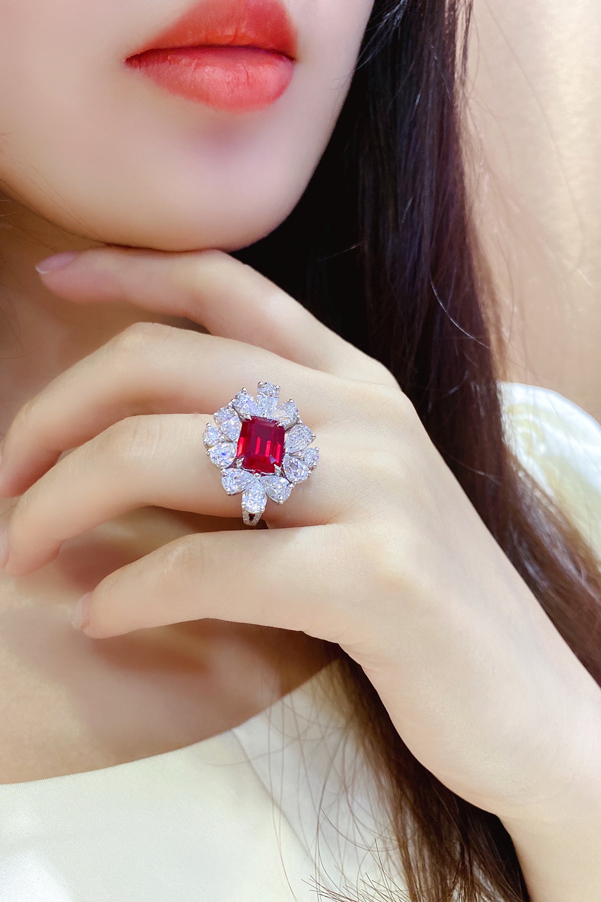 4.1 CTW Princess Lab Grown Ruby S925 Ring plated