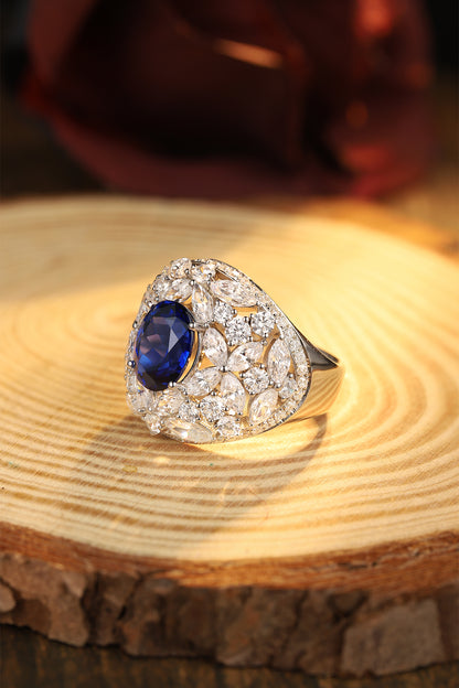 3.7 CTW Oval Lab Grown Sapphire S925 Ring plated