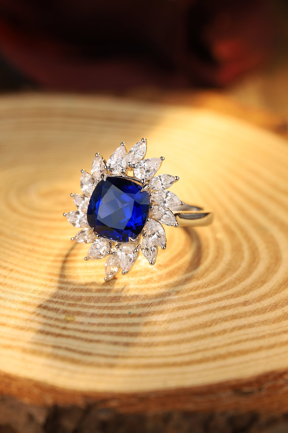 4 CTW Cushion Lab Grown Sapphire S925 Ring plated