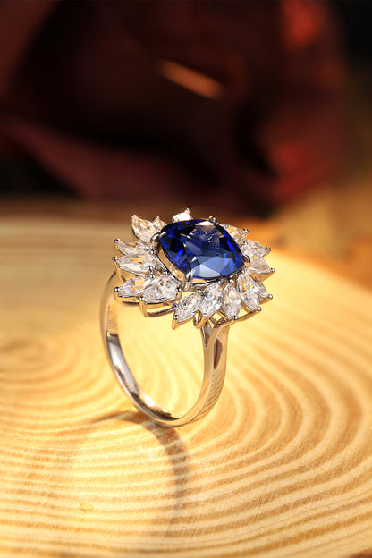 4 CTW Cushion Lab Grown Sapphire S925 Ring plated