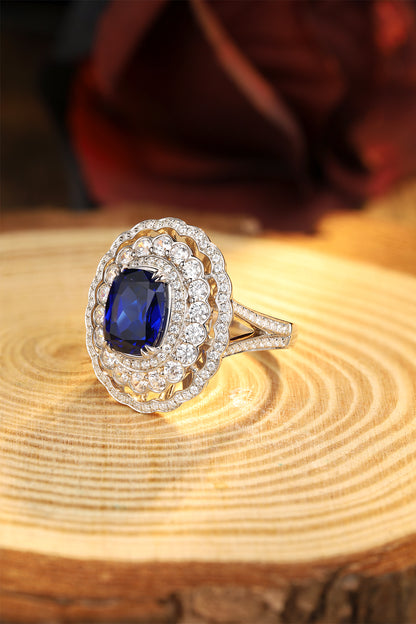 4 CTW Cushion Lab Grown Sapphire S925 Ring plated