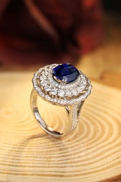 4 CTW Cushion Lab Grown Sapphire S925 Ring plated