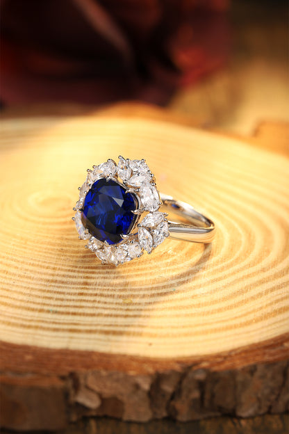 5.8 CTW Cushion Lab Grown Sapphire S925 Ring plated