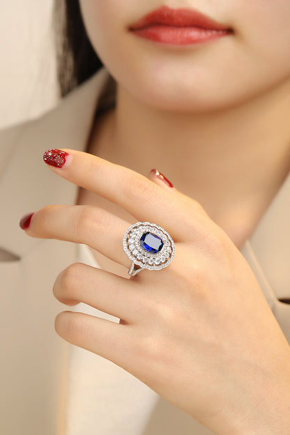 4 CTW Cushion Lab Grown Sapphire S925 Ring plated