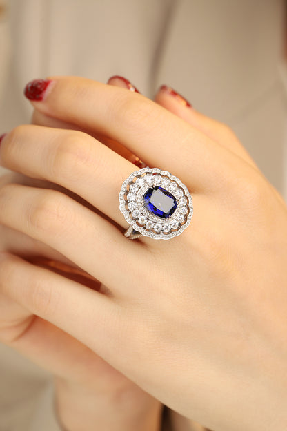 4 CTW Cushion Lab Grown Sapphire S925 Ring plated