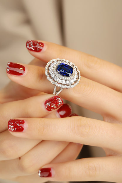 4 CTW Cushion Lab Grown Sapphire S925 Ring plated