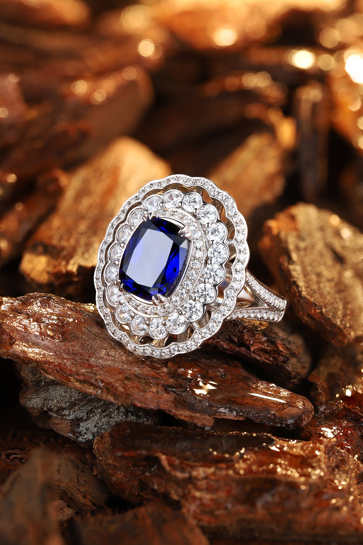 4 CTW Cushion Lab Grown Sapphire S925 Ring plated