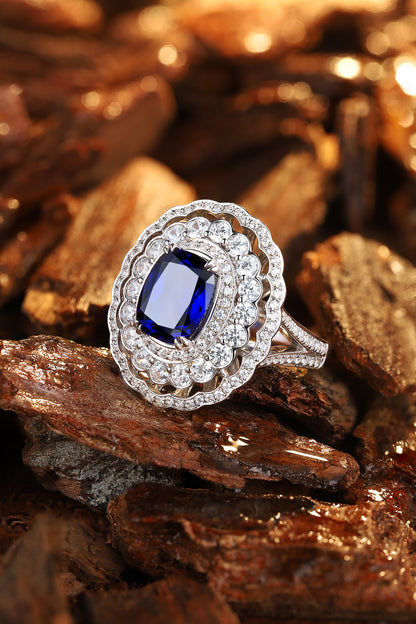 4 CTW Cushion Lab Grown Sapphire S925 Ring plated