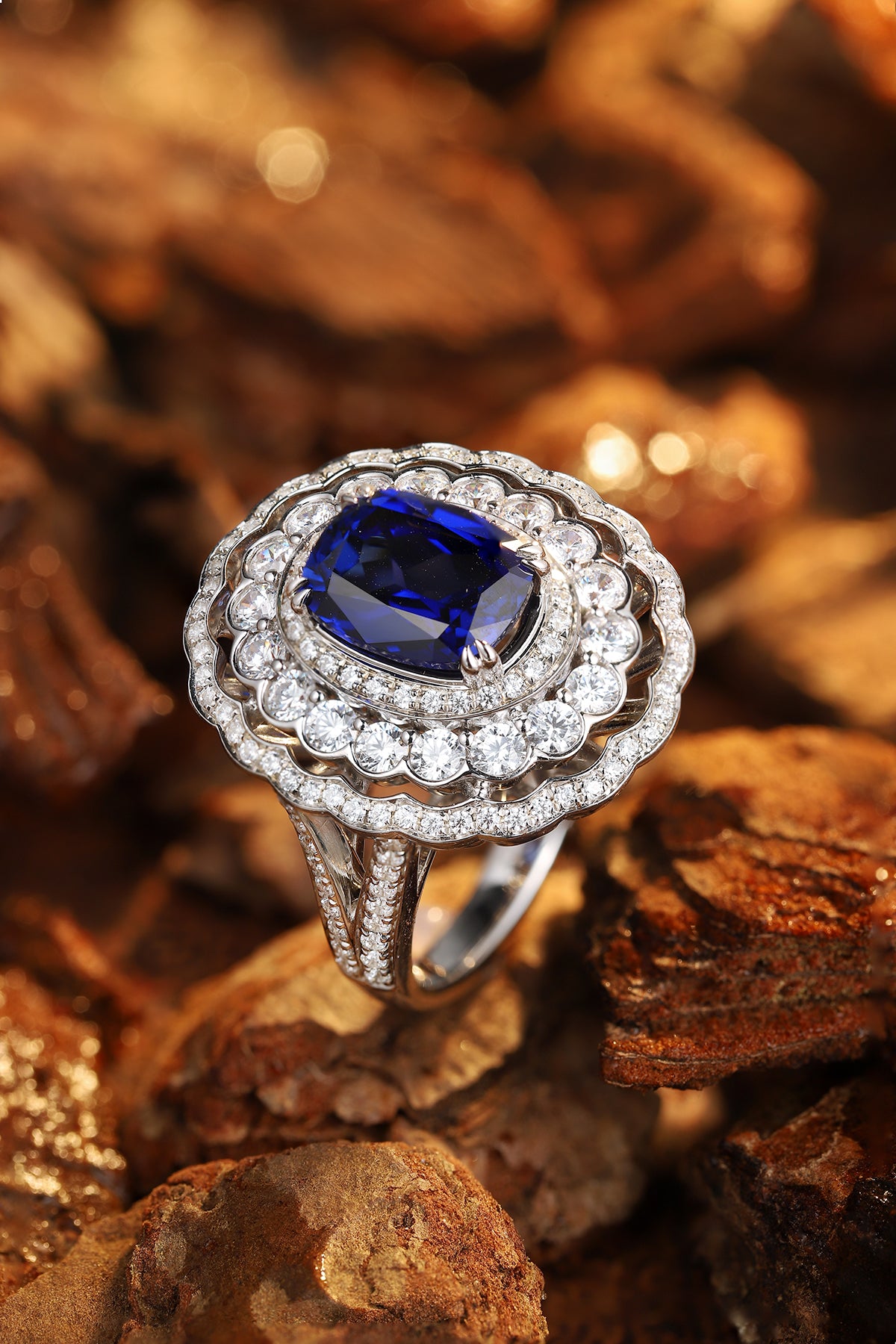 4 CTW Cushion Lab Grown Sapphire S925 Ring plated